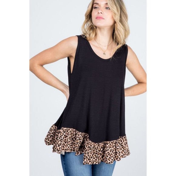 ANIMAL PRINTED FABRIC CONTRAST RUFFLE TANK TOP - Picture 5 of 8
